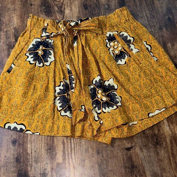 NWOT Anthropolgie | Kennedy batik print shorts XS mustard yellow aztec - Picture 2 of 8